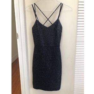 Blue strappy V back dress